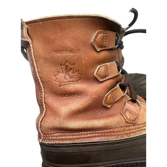 Sorel Winter Duck Boots Buffalo Men's Sz 8 Brown Leather Lace Up Shearling Lined - Picture 9 of 11